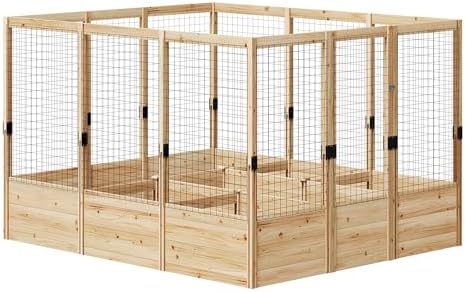 amerlife u-shape raised garden bed,7 grids wooden planter, front angle view