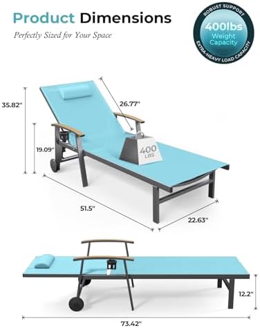 ciokea outdoor lounge chair with pillow, 5-position chaise shown in use