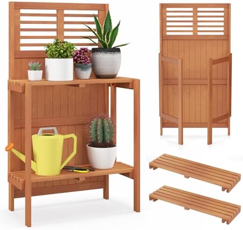 giantex folding potting bench, 2-tier gardening workstation w/storage, main product view
