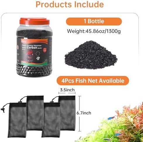 hygger aquarium activated carbon, premium natural coconut shell showing dimensions