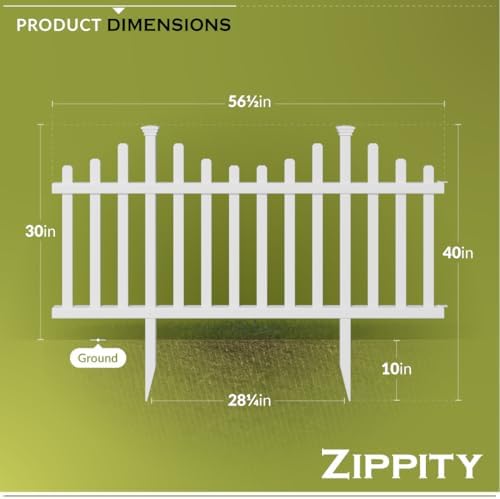 zippity madison picket fence panels, white vinyl diy showing dimensions