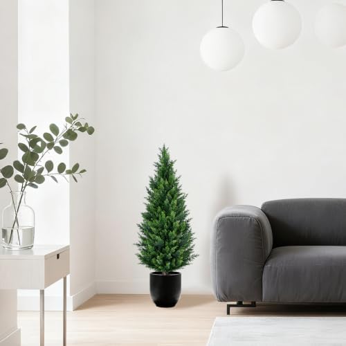 4ft artificial cedar topiary trees (2-pack) - uv on a desk or shelf