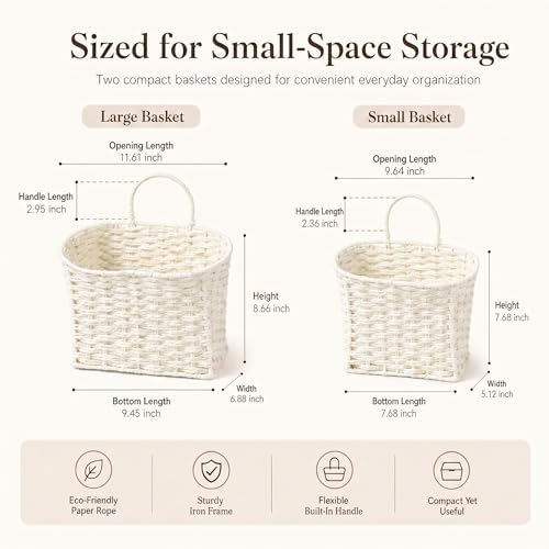 coeusy set of 2 wicker wall basket, paper, side view