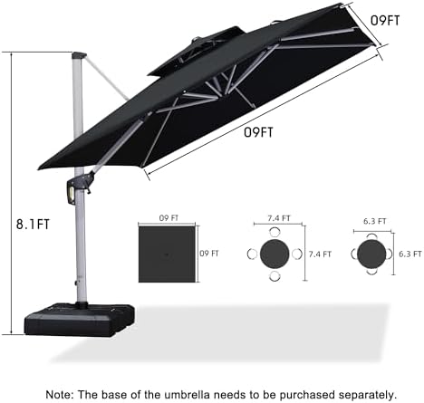 purple leaf cantilever outdoor umbrella 9' x 9', front angle view