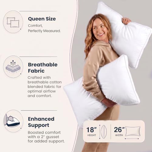 utopia bedding gusset bed pillow, hotel pillows queen, close-up detail