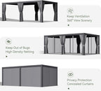 aoxun louvered pergola 12x20 all-aluminum, waterproof curtains and, front angle view