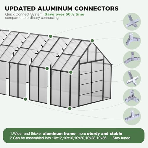 cdcasa 10x36 ft greenhouse for outdoors, massive easy showing dimensions