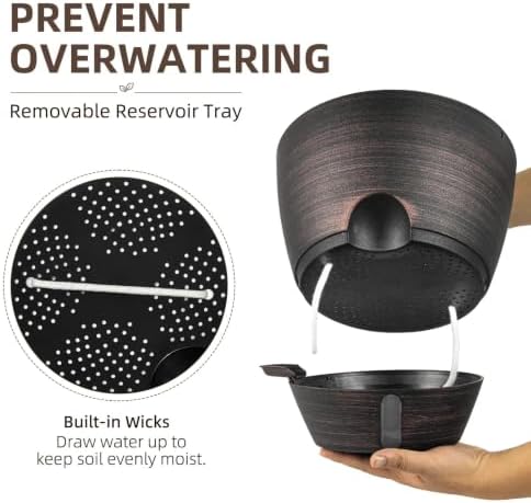 zmtech 12/10/8 inch self watering hanging planter, bronze, close-up detail