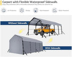 jocisland 12x20x10.5 ft metal carport with waterproof removable, close-up detail