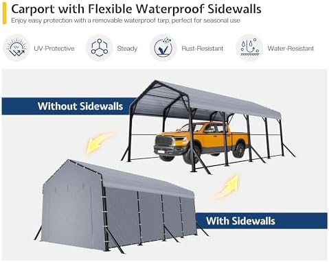 jocisland 12x20x10.5 ft metal carport with waterproof removable, close-up detail