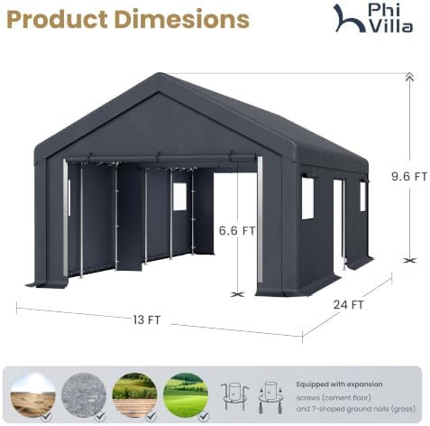phi villa 13x24ft portable garage carport, car tents, view 9