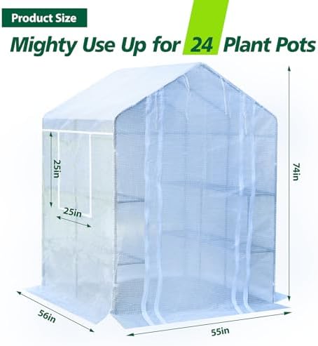 56x55x74 inch greenhouse for outdoors,3 tier 8 shelves shown in use