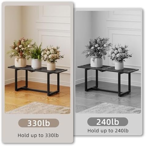 plant stand, foldable metal shelf, indoor outdoor,black, front angle view