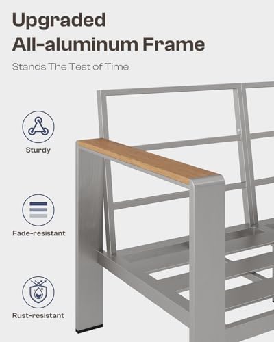 aluminum outdoor patio furniture set with coffee table showing dimensions