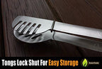 17" Long Handle Stainless Steel Grill Tongs with Locking Bracket - BBQ Grill Accessories