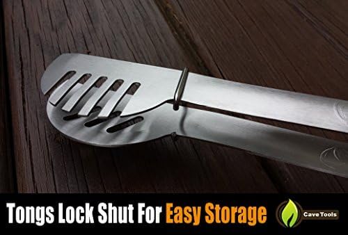 17" Long Handle Stainless Steel Grill Tongs with Locking Bracket - BBQ Grill Accessories