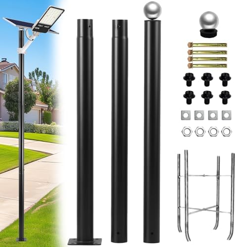 Street Light Pole 10ft Tall，Outdoor Split Adjustable Heavy-Duty Metal | Solar Light Pole with Rebar Cage and Ground Screw，Suitable for Basketball Courts, Parking Lots and Streets.