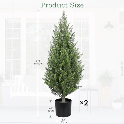 briful 3ft artificial cedar topiary trees set of, close-up detail