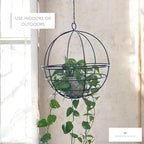 large wrought iron hanging globe planter – amish showing dimensions