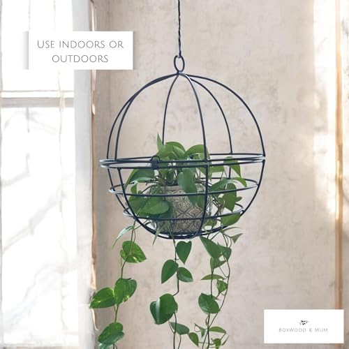 large wrought iron hanging globe planter – amish showing dimensions