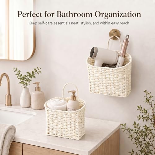 coeusy set of 2 wicker wall basket, paper, front angle view