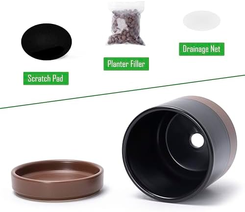 D'vine Dev 4.7 Inch Ceramic Planter Pot, Black/Tan, 94-O-B-7 | Modern Cylinder Design, Drainage Hole & Saucer Included, Stable Structure, Elegant Home Accent