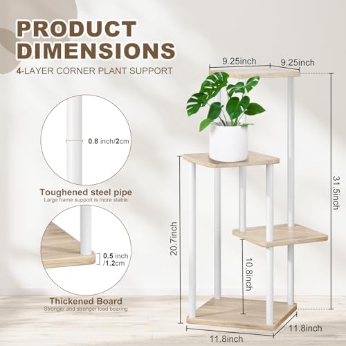 4 tier plant stand indoor, thickened metal wood shown in use