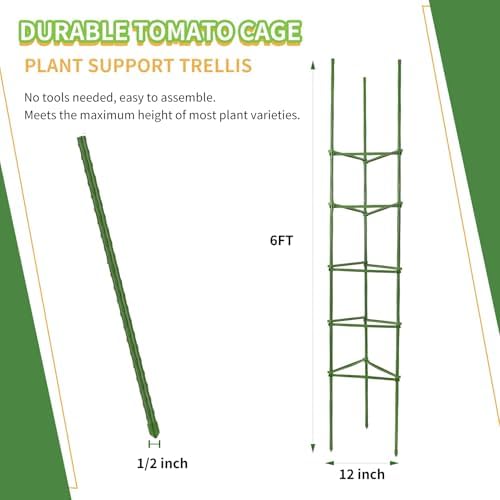 g-leaf 6 pack 6ft tomato cage for garden, front angle view