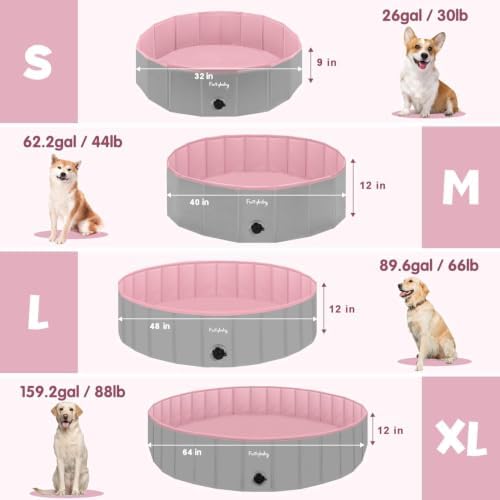Furrybaby Foldable Dog Pool Non-Slip Hard Bath Tub Indoor Outdoor Pets Kids | Collapsible rigid dog pool with non-slip PVC, durable hard plastic tub, portable indoor & outdoor use for pets and kids, pink
