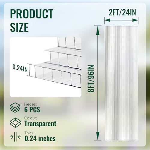 evereco 6 pcs greenhouse panel, 8'ft x 2'ft, close-up detail