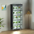 indoor greenhouse with grow lights & cover, 29.8"x13.9"x71.8", front angle view