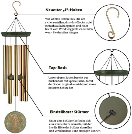 astarin's tree of life wind chimes 36in outdoor, side view