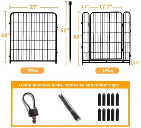 getlay 48 in(h) decorative garden fence with gate,8 showing dimensions