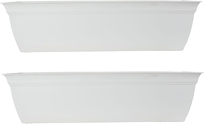 The HC Companies 30 Inch Eclipse Window Planter Box with Drainage Holes & Attached Saucer, Lightweight UV-Resistant Plastic Indoor & Outdoor Planters, 2-Pack Flower Box for Garden & Home Decor, White