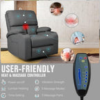 Rocking Recliner Chair, Massage Rocker Recliner Chair with Vibration Massage and Heat, 360° Swivel Faux Leather Chairs, Living Room, Bedroom, Nursery, RV, Dark Grey
