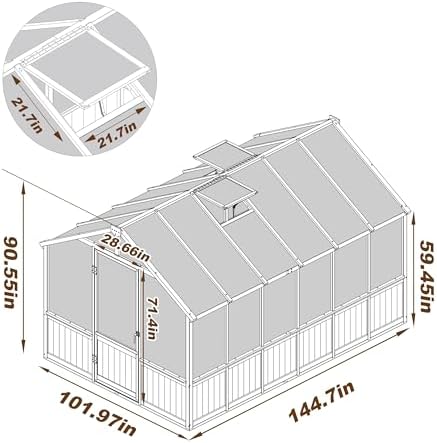 bluewish 8x12 ft greenhouse for outdoors, wood green shown in use