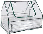 sunnydaze steel raised garden bed with mini greenhouse, front angle view