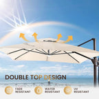 13 ft cantilever patio umbrella outdoor with lights, front angle view