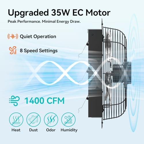 addlon 16" shutter exhaust fan, remote 8-speed 60w, close-up detail