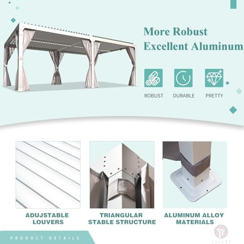 yoleny louvered pergola 12x24, all aluminum pergola with showing dimensions