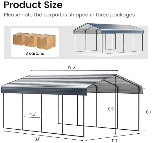real relax 12'x20' heavy duty metal carport, grey on a desk or shelf
