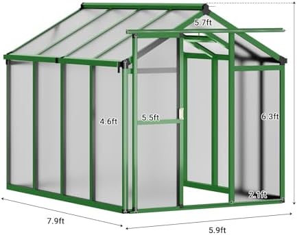 greenhouse, 6x8 ft greenhouse for outdoors, walk-in green, side view