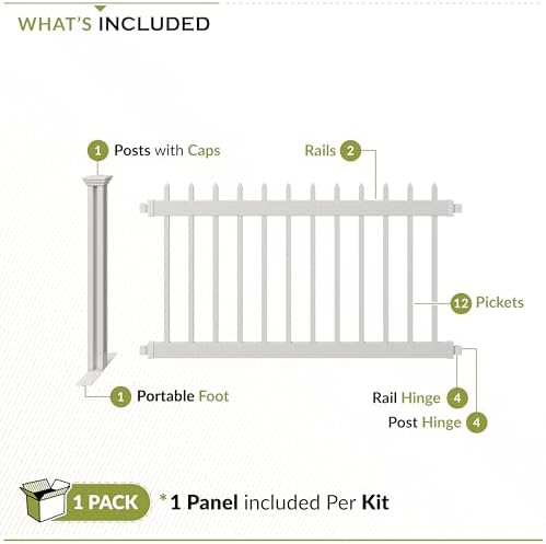 zippity kensington portable event fence, white vinyl freestanding, side view
