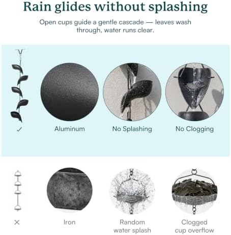 rain chain for gutters, 8.5 ft aluminum rain, close-up detail