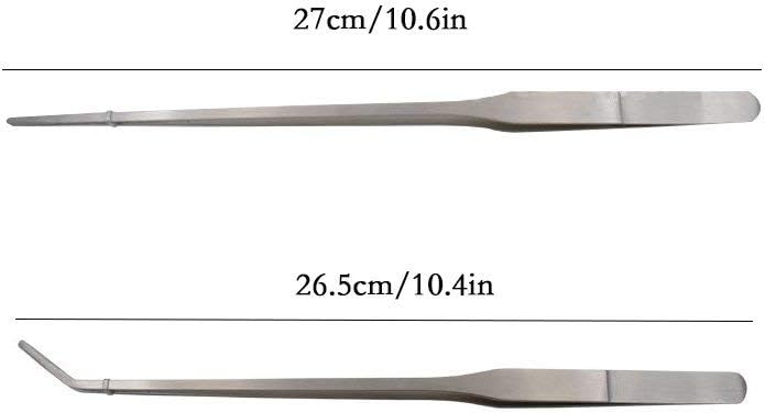 LGEGE 2pcs Long Handle Stainless Steel Straight and Curved Tweezers Nippers for Garden, Kitchen, Indoors and Outdoors
