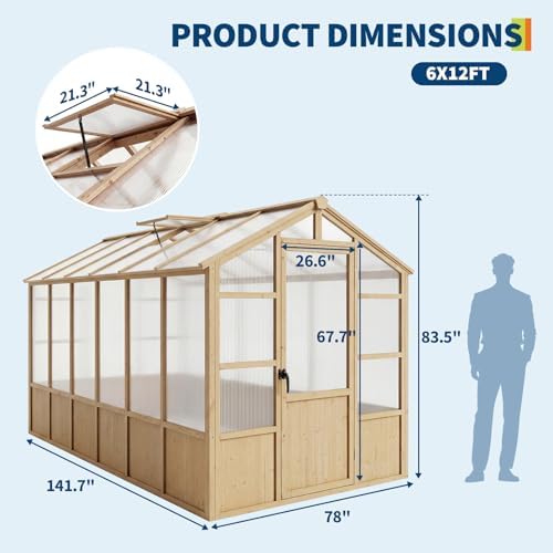 heavy duty walk-in wooden greenhouse kit, 4mm polycarbonate on a desk or shelf