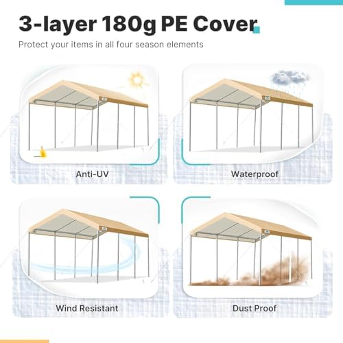 carport replacement canopy cover for car tent top, side view