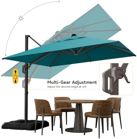 10x10ft cantilever outdoor umbrella, 360° rotating large offset, side view