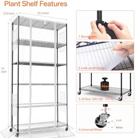 bstrip 5-tier indoor greenhouse with grow light, 35.4x13.8x71in, view 9
