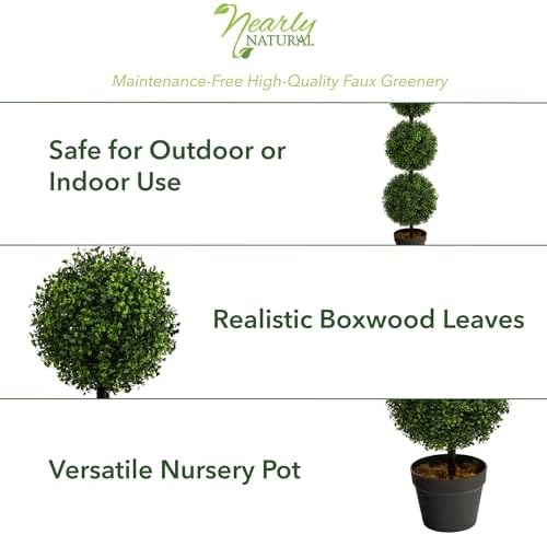 nearly natural 36 in artificial triple ball boxwood, side view